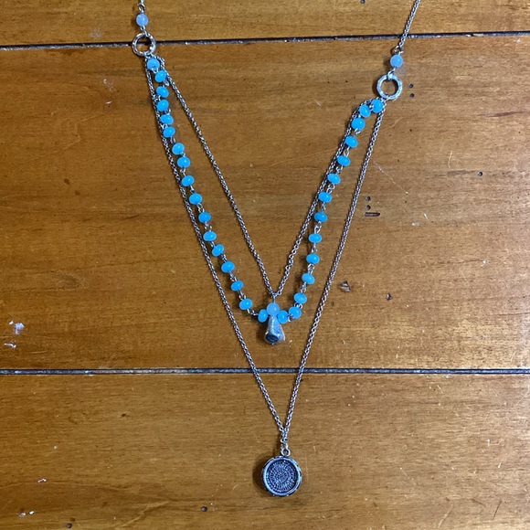 Stacked beaded necklace. Crystal and silver colored pendantnt. 29”. NWT - Picture 2 of 4